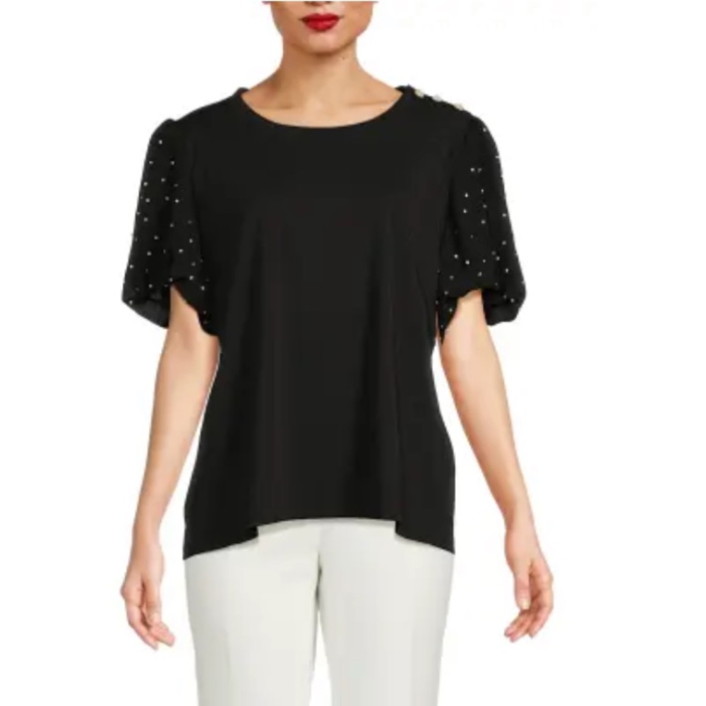 Karl Lagerfeld Black Top with Puff Sleeves